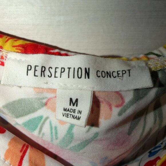 Perseption Concept Floral Chiffon Blouse Size Medium Ruffle Sleeve Top - Picture 3 of 7